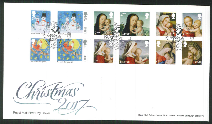 2017 Christmas FDC - Holy Well Close, Birmingham (Madonna & Child) Postmark - Click Image to Close